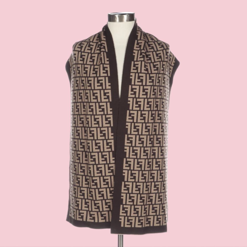 Fendi FF Logo Reversible Wool Intarsia Knit Scarf - Picture 3 of 8